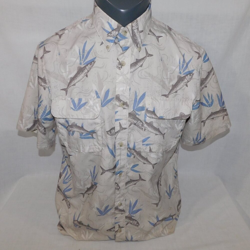 Chaps Mens Quick Dry Short Sleeve Shirt Sun Protect UPF 50 Salmon Fish Mens M